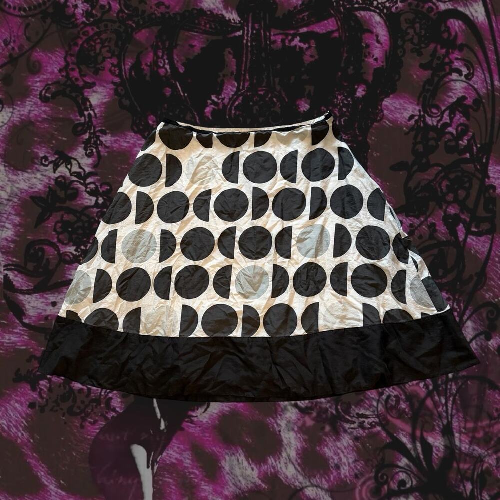black and white geometric circle print a-line retro y2k midi skirt